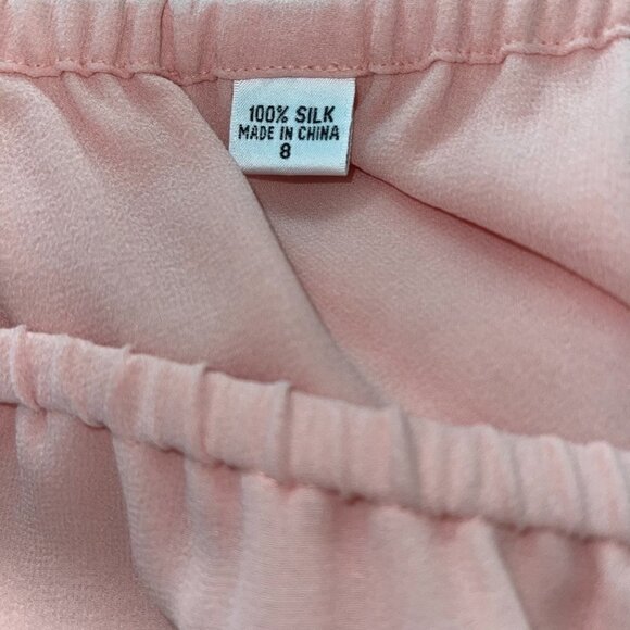 Silk Skirt Size 8 Womens Straight Triple Layer Crepe Midi Elastic Waist Pink - Picture 4 of 9